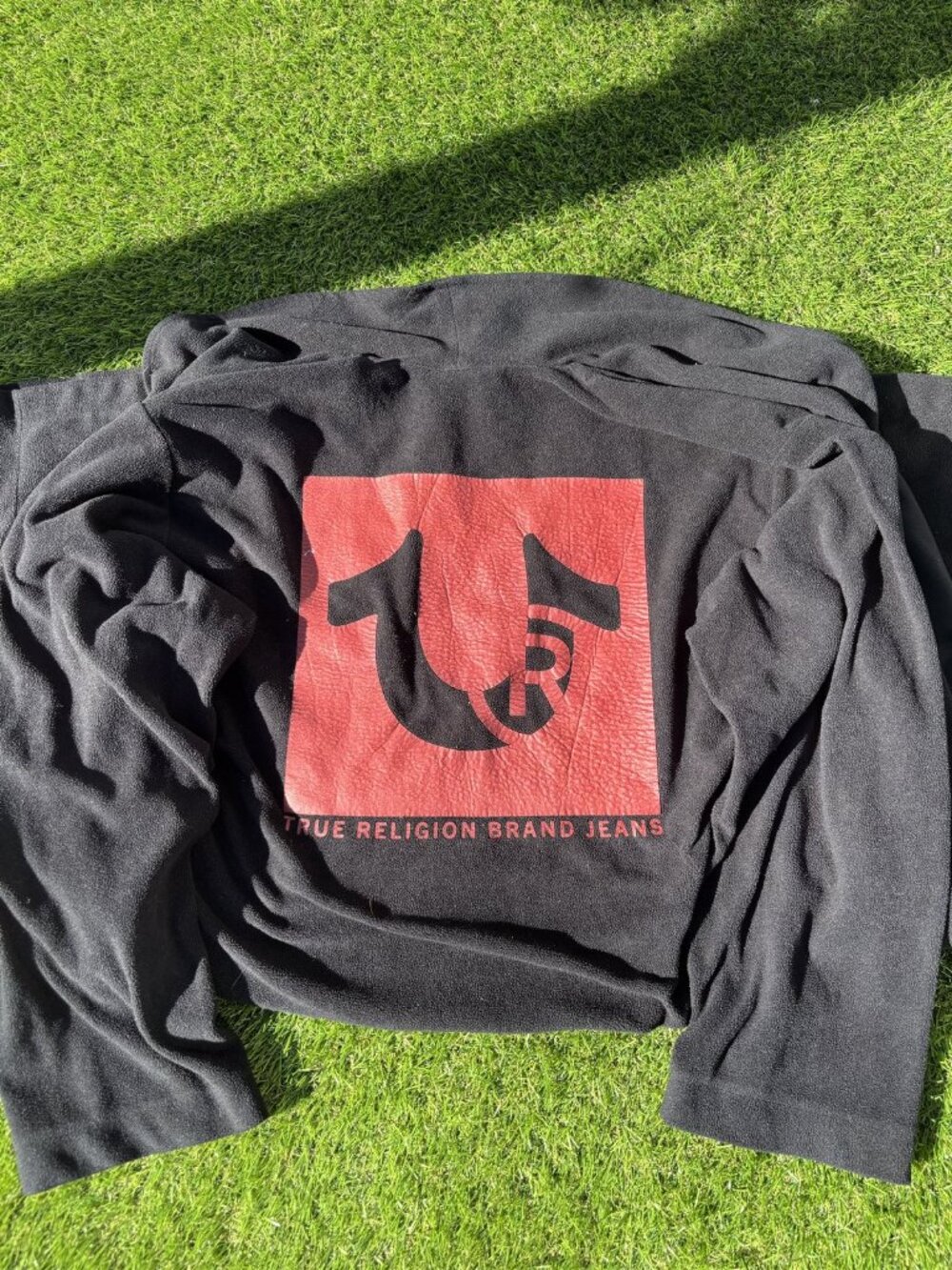 True Religion Black Fleece Robe Big Red Horseshoe Logo Y2K